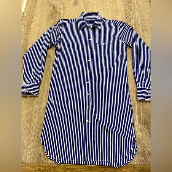 Polo Ralph Lauren Blue Pinstripe Long Sleeve Long Shirt Dress Size S - Picture 3 of 11